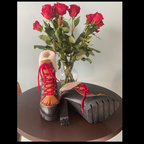 Plaid and Tribal Black Ankle Boots - Picture 3 of 3